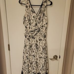 Dress Barn, Size 10, white dress with black floral design.